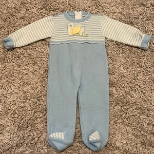 Vintage Carriage Boutiques Baby Blue Knit Romper w/Ducks